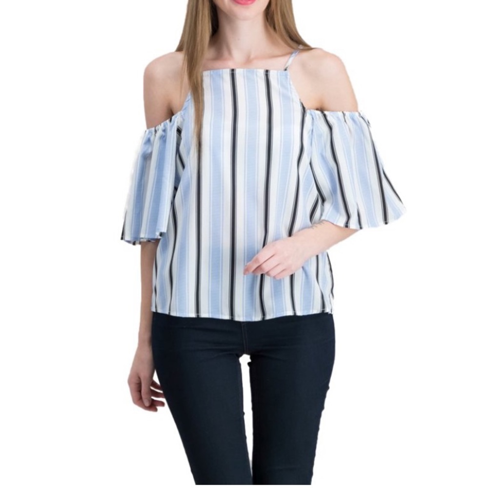 Almost Famous Striped Cold Shoulder Top
